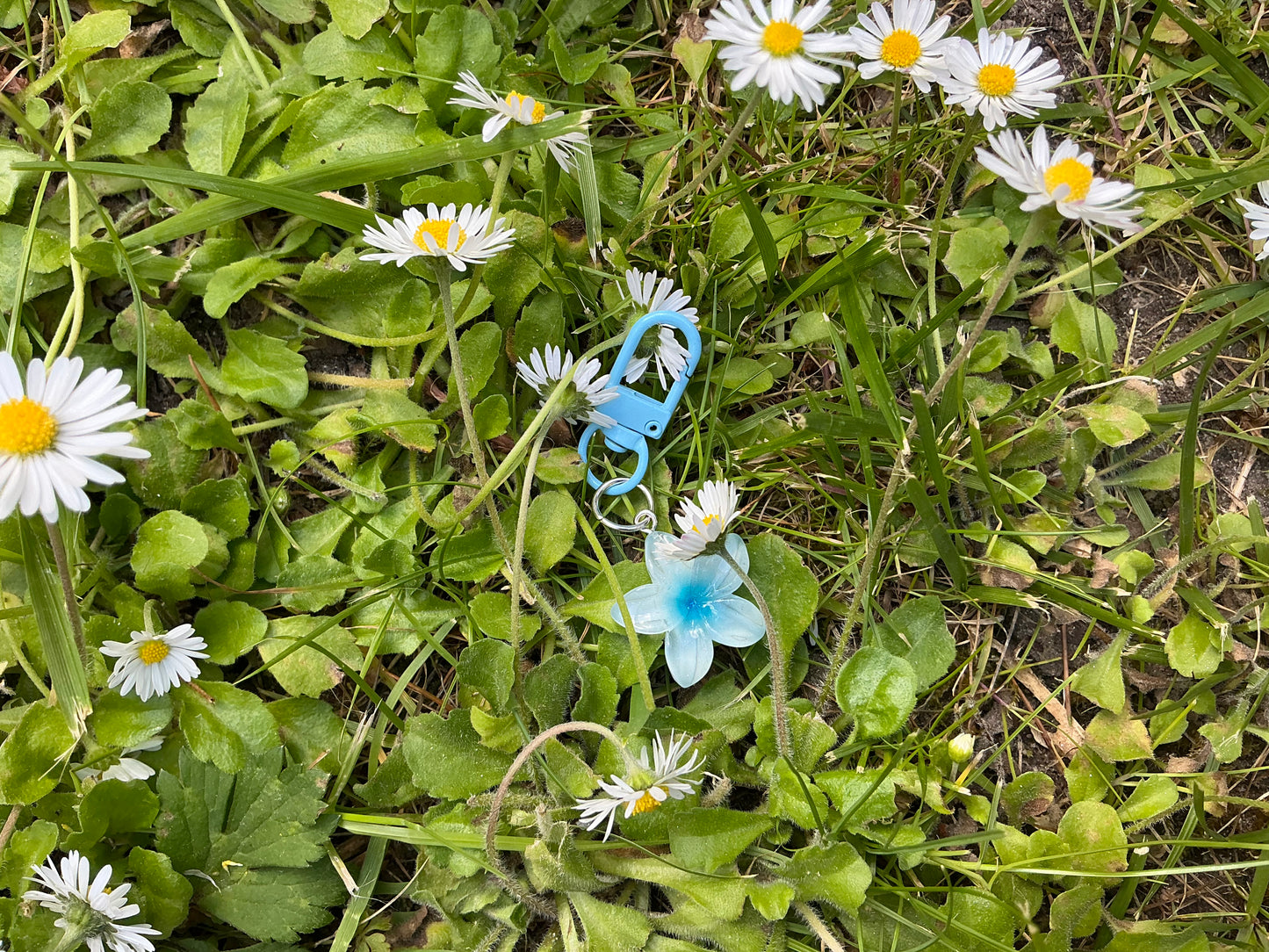 Porte clés pince fleur bleu